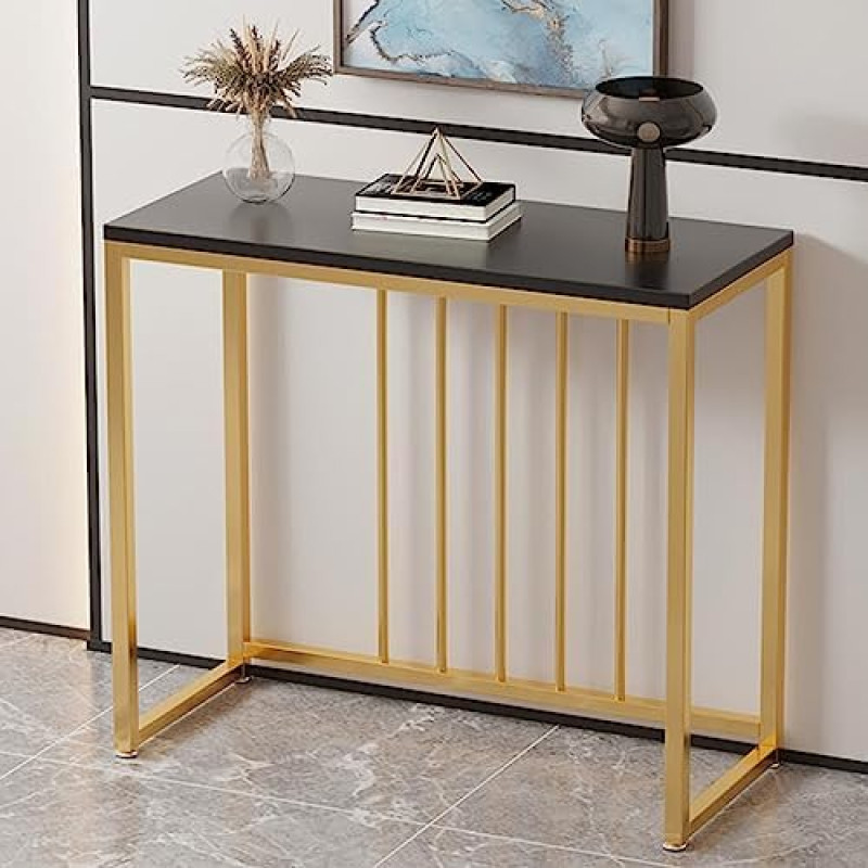 Konsolentische für Flur, schmale Beistelltische aus Glas für Wohnzimmer, Eingangstisch, moderner Konsolentisch mit Holzplatte und Metallgestell für Wohnzimmer, Foyer, Flur, Büro, schmaler So