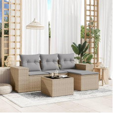 5-TLG. Garten-Sofagarnitur mit Kissen Beige Poly Rattan Outdoor Sofagarnitur Poly Rattan Gartenmöbel Set 5-TLG. Beige für Terrasse und Garten