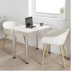 Dining Room Table with Chrome Legs, Dining Table, Kitchen Table, Office Table, White Craft, 70 x 50 cm
