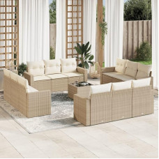 Gartensofa Set mit Stauraum und wasserabweisendem Beutel - 13-TLG. Garten-Sofagarnitur in Beige aus Poly Rattan mit Kissen