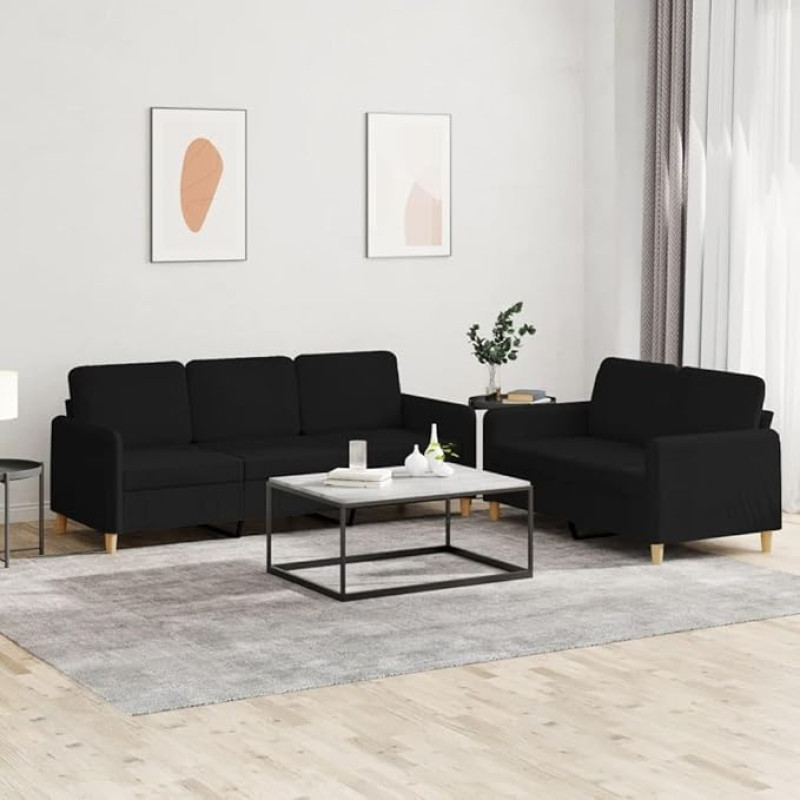 3202122 2 dalių sofos komplektas su pagalvėle, juodas audinys, poilsio sofos, sofos ir kušetės, poilsio sofa, svetainės sofa, sofa su