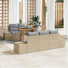 Lauko Esstischgruppe mit Kissen Gartenmöbel Set 6-teilig Essgarnitur für Terrasse Garten Essgruppe 6 Stück Schwarz Creme Poly Rattan