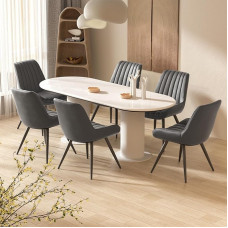 Hawthyhome FU01043DG-6 Valgomojo kėdės, minkštos, su 5 cm sėdynės pagalvėle, dirbtinio audinio valgomojo kėdės, virtuvės kėdė su atlošu, modernus fotelis, metalinės kojos, 6 vnt., tamsiai pilkos spalvos