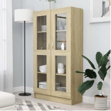 Sonoma ąžuolo vitrina 82,5 x 30,5 x 150 cm Medienos medžiaga Knygų spinta su durimis Svetainės vitrina