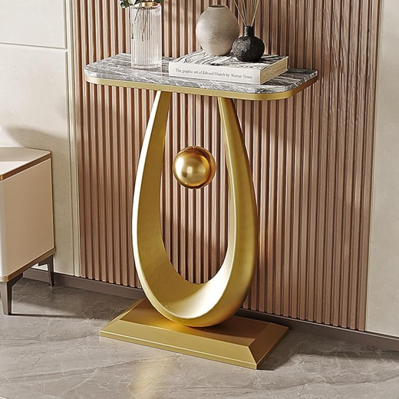 Konsolentisch für den Eingangsbereich, moderner Flurtisch mit geometrischem Gestell, schmaler Tisch hinter dem Sofa, für Flur, Eingangsbereich, Foyer, Wohnzimmer (Gold C)