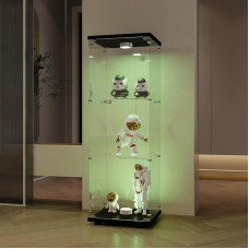 BEIJIALY Šiuolaikinė grūdinto stiklo vitrina su 3 LED lentynomis kolekcijoms, knygoms, vynui, biurui ir svetainei, 125 x 42 x 36 cm