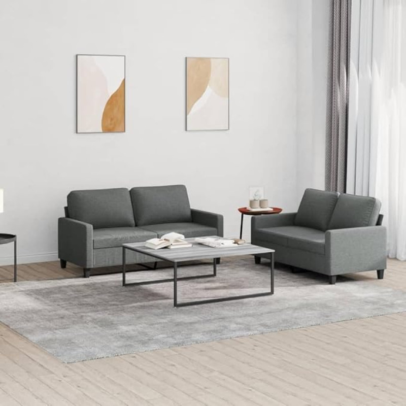 3201445 2 dalių sofos komplektas su pagalvėlėmis Tamsiai pilkas audinys, Sofos ir kušetės, Sofa svetainė, Sofa paauglių kambariui, Sofa poilsiui, Sofa miegamajam, Miegamojo sofa, Minkšta sofa