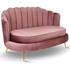Sofa 2 vietų rožinė 150 cm - su minkštu užpildu, dygsniuotu atlošu, aukso spalvos kojomis, veliūro audinio - sofa svetainei, svečių kambariui, svetainės baldams