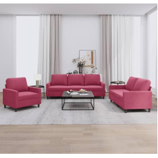 3-TLG. Sofagarnitur mit Kissen Weinrot Samt, Robustes Sofa Gestell für EIN bequemes Sitzerlebnis mit Polsterung