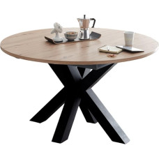 Edda 9 13554-130 Apvalus ištraukiamas valgomojo stalas 130 x 130 x 78 cm Juodas plienas / ąžuolo šakos