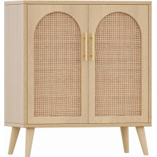 Rovaurx Rattan Storage Cabinet with Doors, Modern Accent Bathroom Floor Cabinet, Sideboard, Buffet for Living Room, Entryway, Dining Room and Kitchen, Natural BMGZ108M