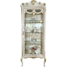 CasAmin Home & Living Prancūzijos Liudviko XV stiliaus vitrina Antikvarinis baroko rokoko stiliaus smėlio aukso spalvos rankų darbo spintelė, skirta namų apdailai