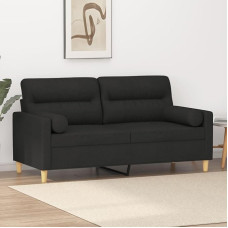 3200825 2-vietė sofa su dekoratyvinėmis pagalvėlėmis juoda 140 cm audinys, Sofos ir kušetės, Sofa svetainė, Sofa paauglių kambariui, Sofa poilsiui, Sofa miegamajam, Miegamojo sofa, Minkšta sofa
