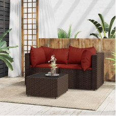 Garten-Ecksofas PE-Rattan und Gartenmöbel Ecksofas als Outdoor-Ecksofas mit Kissen 3-TLG. in Braun Poly Rattan
