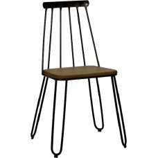 Rudos spalvos valgomojo kėdė | Svetainės kėdė, pagaminta iš kietų strypų ir su medine sėdyne | 38 x 36 x 86 cm | Gruzijos modelis | Pramoninio stiliaus virtuvės kėdė