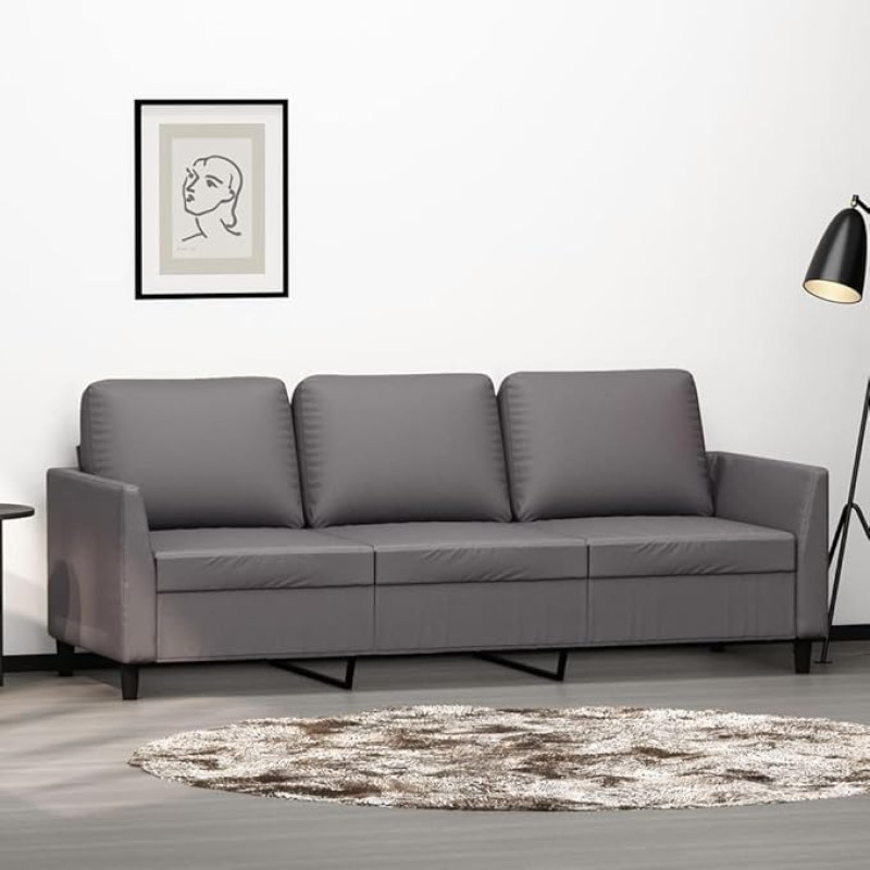 3-vietė sofa Sofa Lounge Sofa Minkšta sofa Atsipalaiduoti sofa Svečių sofa Svetainės sofa Atsipalaiduoti sofa miegamajam Svečių kambarys Pilka 180 cm dirbtinė oda