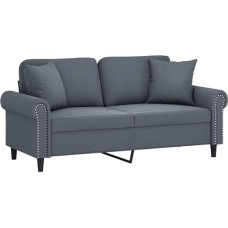 vidaXL 2 vietų sofa, sofa su dekoratyvinėmis pagalvėlėmis, svetainės sofa su atlošu, minkšta sofa, fotelis, relaksacinė sofa, poilsio sofa, poilsio sofa, relaksacinė sofa, tamsiai pilkas aksomas