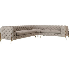 Milton kampinė sofa 6 asmenų kampinė sofa Dešinė Chesterfield kampinė sofa Svetainės poilsio sofa su chromuotomis kojelėmis Baldai Laisvai pastatomos pagalvėlės Sofos ir sofos Tamsiai kreminė 323 x
