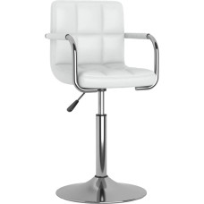 Dining Chair White Faux Leather with Gas Lift and Chrome-Plated Steel Frame, Swivel Chair Height Adjustable for Kitchen Counter and Dining Area, Robust Office Swivel Chair