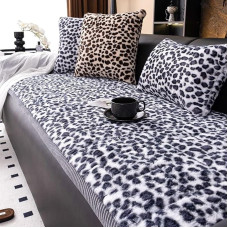 Leopard Print Sofa Cover for Dogs and Cats, Washable, Non-Slip Protection for Sofas, Thick Plush Cover for Corner Couch, Armchair, Couch Set, Universal (Grey White, 110 x 210 cm / 43 x 82 inches)