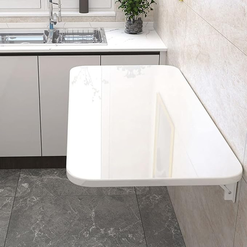 Schwebender Wandschreibtisch, Klapptisch für Waschküche, Küche, kleiner Raum, Wandmontage, Klapptisch, Werkbank mit herunterklappbarem Design (weiße Größe)