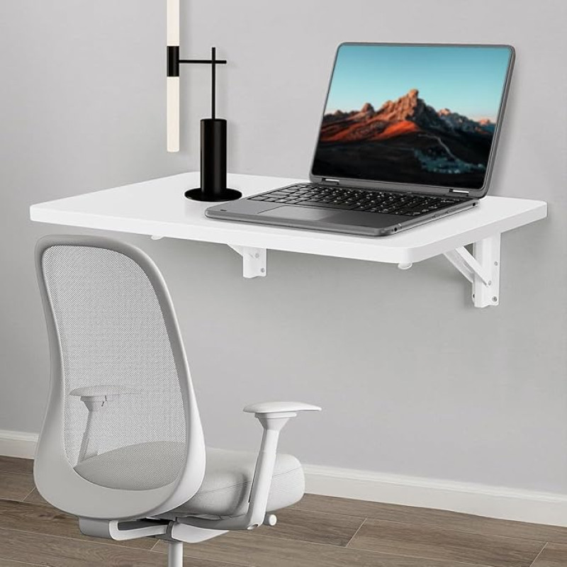 Schwimmende Wandmontagedropblatt -Klapptisch mit Regalhalterungen Faltbarer Laptopschreibtisch für das Lernen Schlafzimmer Küche Raumsparende Holzhangtisch (weiß)