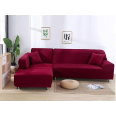 L-förmiges Sofabezug-Set, 2-teiliger Stretch-Spandex-Schonbezug Mit Rutschschutz(Wine Red,3 Seater+4 Seater)