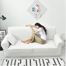 L-förmiges Sofabezug-Set Aus Samt, Rutschfester, Elastischer Möbelschutz for Anbausofas(White,3 Seater 190-230cm)