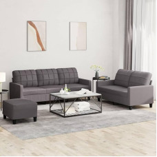 Generisch 3-TLG. Sofagarnitur mit Kissen Grau Kunstleder,Möbel,Sofos,57.85KG,3201385