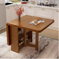 Klappbarer Esstisch aus Massivholz, mit doppeltem Aufbewahrungsregal, zusammenklappbarer ausziehbarer Schreibtisch für Küche, Büro, vielseitiges Design, hält 400 kg