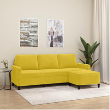 3 vietų sofa su taburete, sofa, sofa, sofa, poilsio sofa, poilsio sofa, sofa svečiams, minkšta sofa, dvivietė sofa, kampinė sofa, šezlongas svetainei, miegamajam, svečių kambariui, geltona, 180 cm,