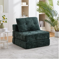 HAINEW Sofa Bed, Sleeping Chair with Sleep Function, Foldable Recliner Chair, 3-in-1 Sofa Bed with Cushion and Back Support, for Living Room, Bedroom, 79 x 79 x 57 cm, Chenille Fabric (Green)