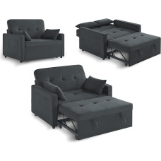 LUXOAK 3-in-1 transformuojama sofa lova su 5 lygių reguliuojamu atlošu, pilka lino medžiaga mažoms erdvėms, 186 x 122 cm dydžio lova su kišenėmis ir pagalvėlėmis