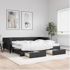 LAPOOH Tagesbett Ausziehbar mit Schubladen Schwarz 90x200 cm Stoff, Schlafsofa, Daybed, Bettsofa, Sofa Bed, Sofabett, Schlafcouch, Jugendbett, Bettgestell, Bettcouch 3196634