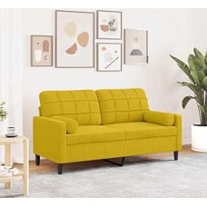 ACAGALA 2 sėdimų vietų sofa, 140 cm mini sofa, medinės kojos + metalinis rėmas, maža 2 sėdimų vietų sofa su porankiais ir nuimamais pagalvėlių užvalkalais, skirta svetainei, namams, biurui, aksominė sofa, geltona