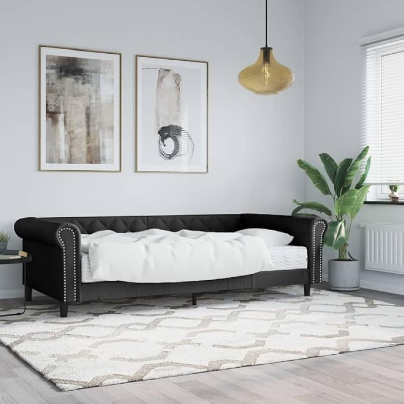 ZEYUAN Dienos lova su čiužiniu, juoda, 90 x 200 cm, dirbtinė oda, sofa lova, sofa lova, sofa lova, paauglių lova, lovos rėmas, lovos kušetė