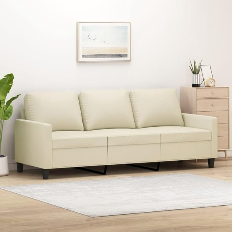 ARKEM 3-vietė sofa Kreminė 180 cm dirbtinės odos modulinė sofa Jaunimo sofa Meilės sėdynė Dvi sofos