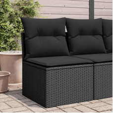 Gartensofa schwarz Poly Rattan 55x62x69 cm wetterfestes Outdoor Couch mit abnehmbaren Kissen modulare Lounge für kleine Balkone Terrasse und Wintergarten