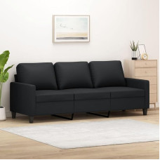 180 cm 3 vietų sofa, juoda, dirbtinė oda, metalinis rėmas, modernus svetainės dizainas, patogi minkšta sofa