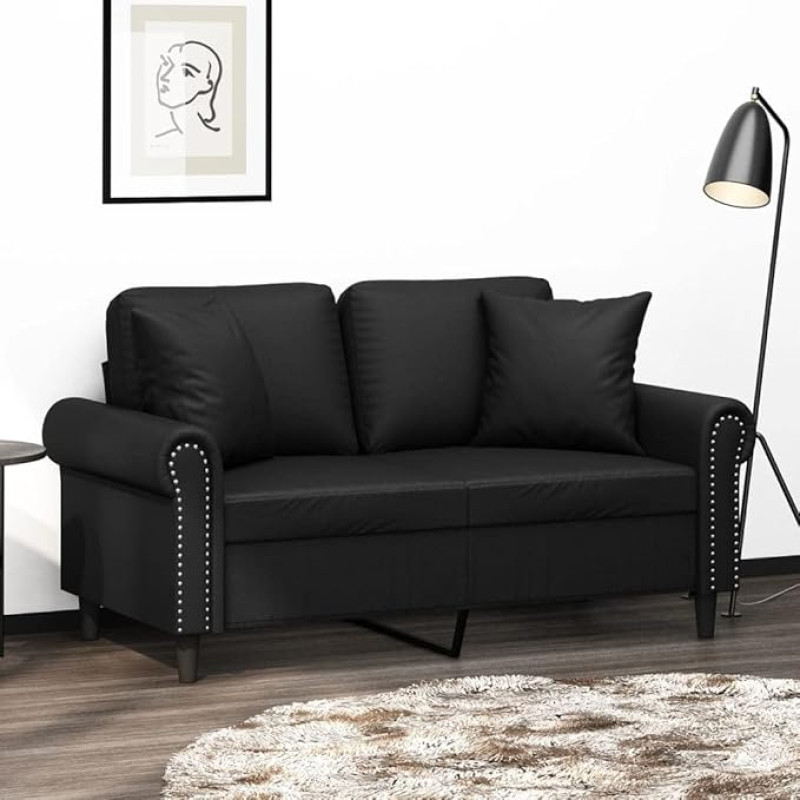 3200925 2 vietų sofa su dekoratyvine pagalvėle Sofa-lovos kampinis svetainės sėdimasis kampas Juodos spalvos 120 cm dirbtinės odos sofa