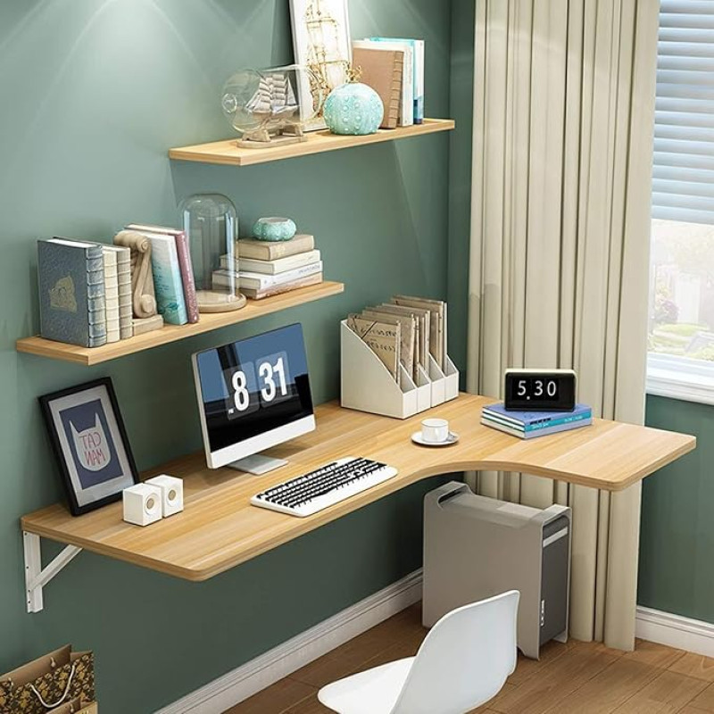 Schwebender Schreibtisch, Wandmontage, Klapptisch, stabil, wandelbarer Schreibtisch, Beige, 70 x 50 x 30 cm, platzsparender Wandtisch