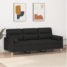 Modernes 3-Sitzer Sofa 180 cm Schwarz mit Zierkissen, bequem für Wohnzimmer und Gästezimmer, strapazierfähiger Stoffbezug abnehmbar, Robustes Metallgestell