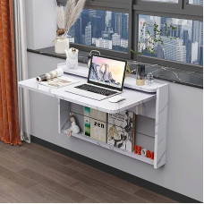 Wandmontierter Klapptisch mit Ablage, moderner schwebender Schreibtisch aus Holz, mit Marmor-Textur, für Arbeitszimmer, Schlafzimmer, Büro, platzsparend, faltbar, Wandtisch