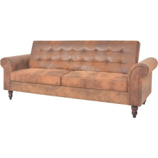 2-Sitzer Schlafsofa Chesterfield Kunstleder Braun 196x58-97x82-59 cm mit 3 Liegepositionen Robuster Holzrahmen Easy Assembly für Wohnzimmer Gästezimmer Büro
