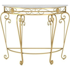 Įėjimo stalas, pusmėnulio konsolinis stalas, sofos stalas, stalas už sofos, akcento stalas su metalinėmis kojomis, prieškambario stalas ant sienos, geležinis fojė stalas (auksinis, 70 cm)