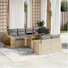 Homgoday Modernes Sofaset, 11-teiliges Gartenmöbel-Set mit beigefarbenen Kissen aus Polyrattan, Set für Schlafsofa, Wohnzimmer, Sofaset für den Außenbereich, Gartenmöbel