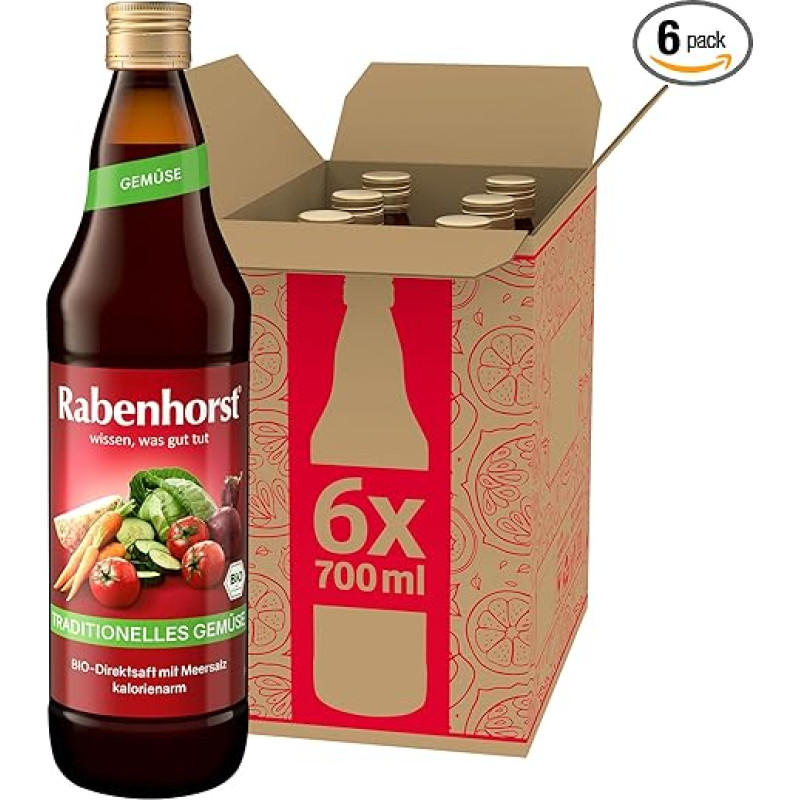 RABENHORST Tradicinės ekologiškos daržovių sultys 6 pakuotės (6 x 700 ml) - aukštos kokybės daržovių sultys iš įvairių daržovių