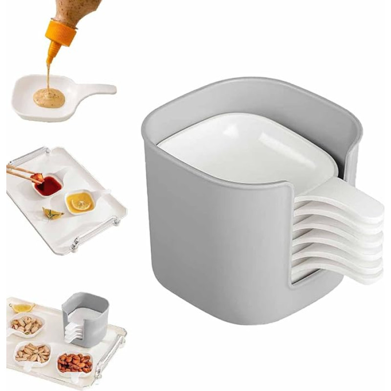 6-Piece Dipping Sauce Plate and Holder Set, Plastic Dipping Dish with Storage Box, Mini Dipping Bowls with Handle, Food Grade Soy Sauce Dishes for Condiments, Snacks, and Fruits Party, Restaurant