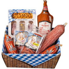 WURSTBARON® Fiery Snack Basket - Hot Salami & Sausage Specialities Gift Set - Chorizo Extra Spicy Bearroot Salami, Bloodroot Salami & Snack Selection - Gift Box for Men & Gourmets