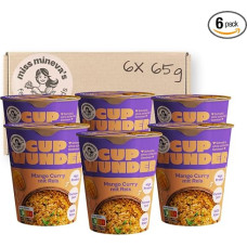 Miss Mineva's Cup Miracle - Mango Curry su ryžiais | 100% natūralus, fermentuotas, daug baltymų ir veganiškas | Be pramoninio cukraus | Be dirbtinių priedų | Paruoštas maistas su ryžiais | 6 × 65 g